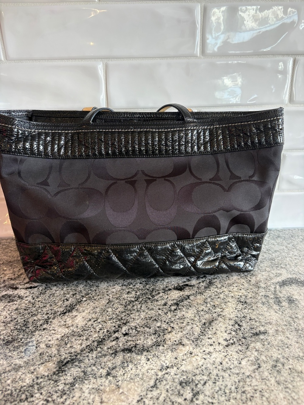 Coach Black Signature Pattern Tote Bag